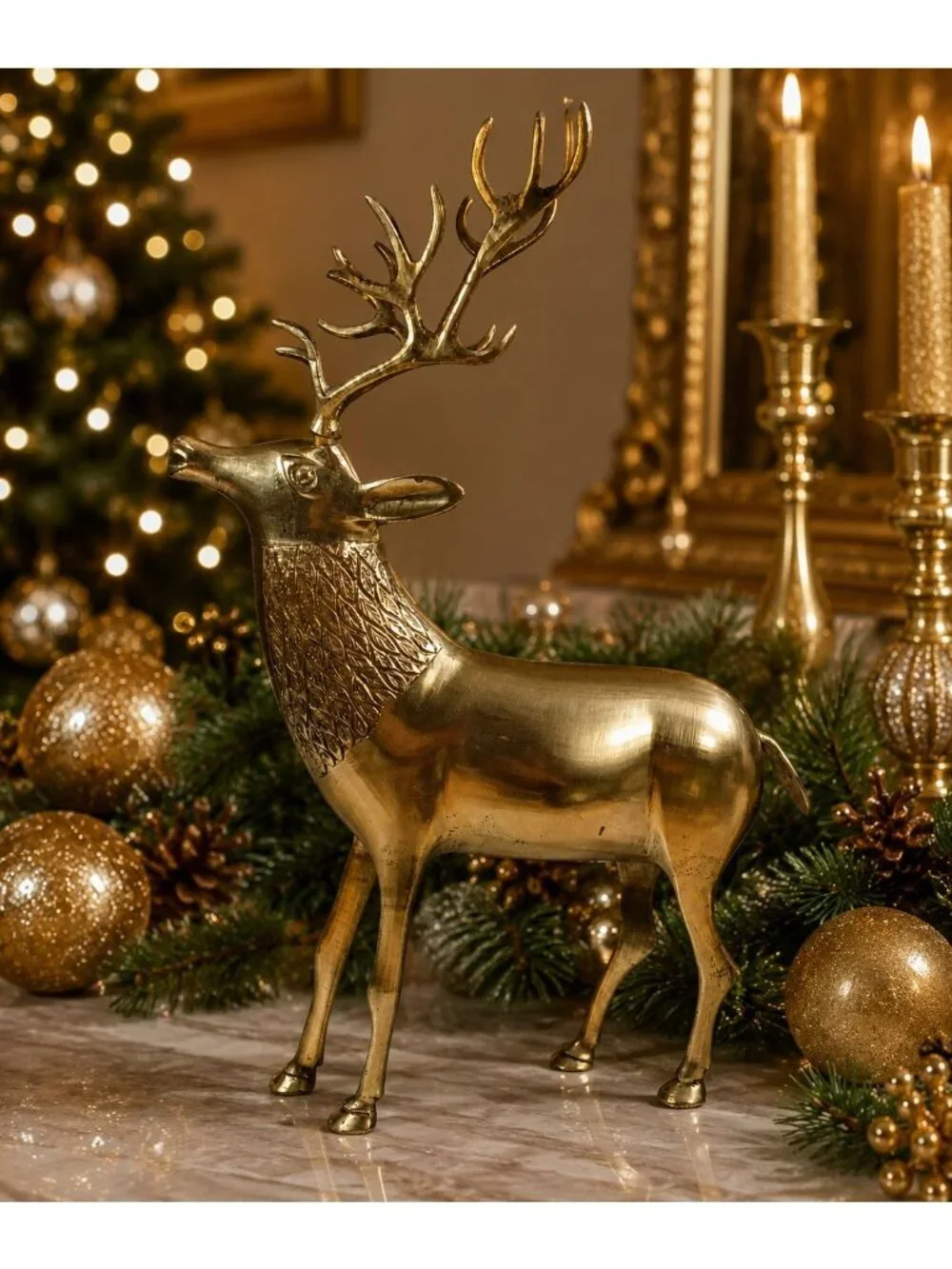 Vintage Mid Century Brass Reindeer Deer Sculpture Figurine Hollywood Regency 15.